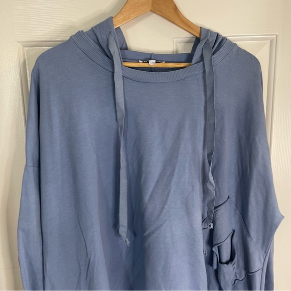 Tempo Paris Light Blue Knit sweater asymmetric fringe hooded ties Size S/M - Picture 5 of 8